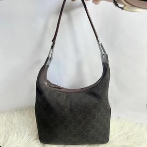 Authentic Vintage Black Gucci GG Leather Shoulder Bag